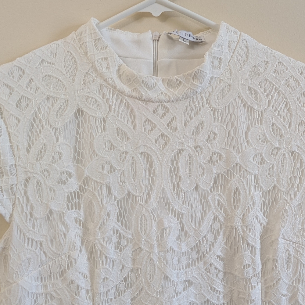 Baltic Born Short Sleeve All Lace Aria Column Midi Dress, Size Large, White - Picture 7 of 12